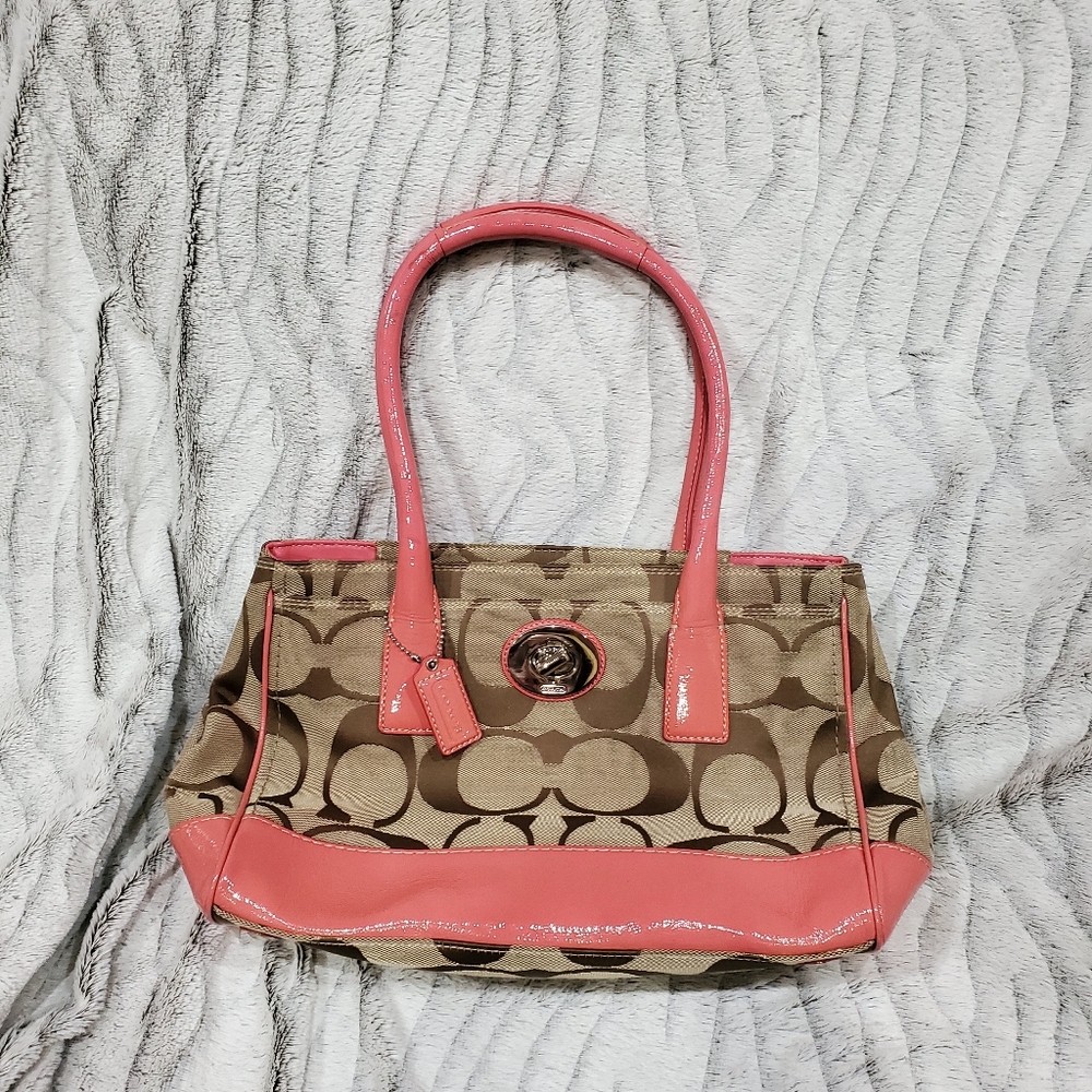 COACH PINK / CORAL.AND TAN PURSE